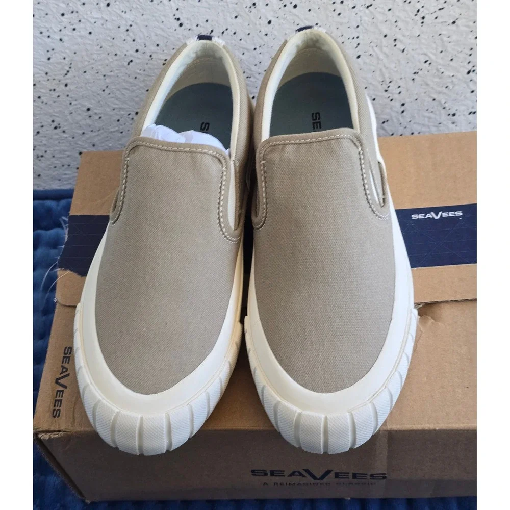 SeaVees Fairfax Lug‎ Slip On Mens Stone Canvas Sneakers Shoes 7.5 02775-00